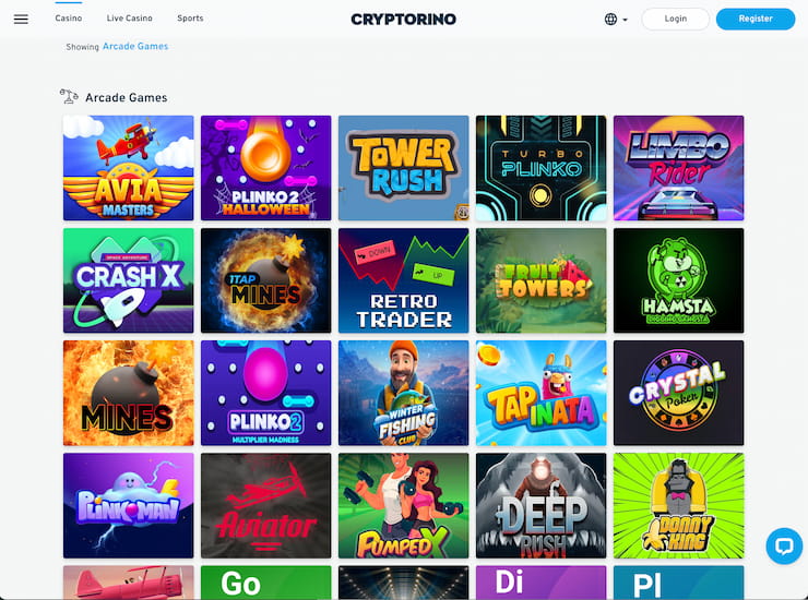 The selection of arcade-style games like Forest Arrow at Cryptorino