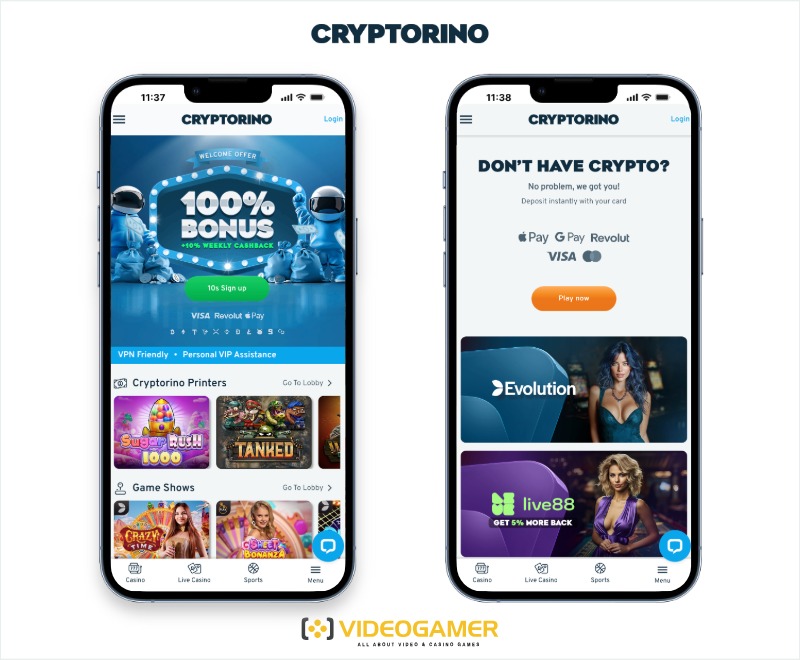 An image of Cryptorino's mobile site for best crypto casino Canada guide