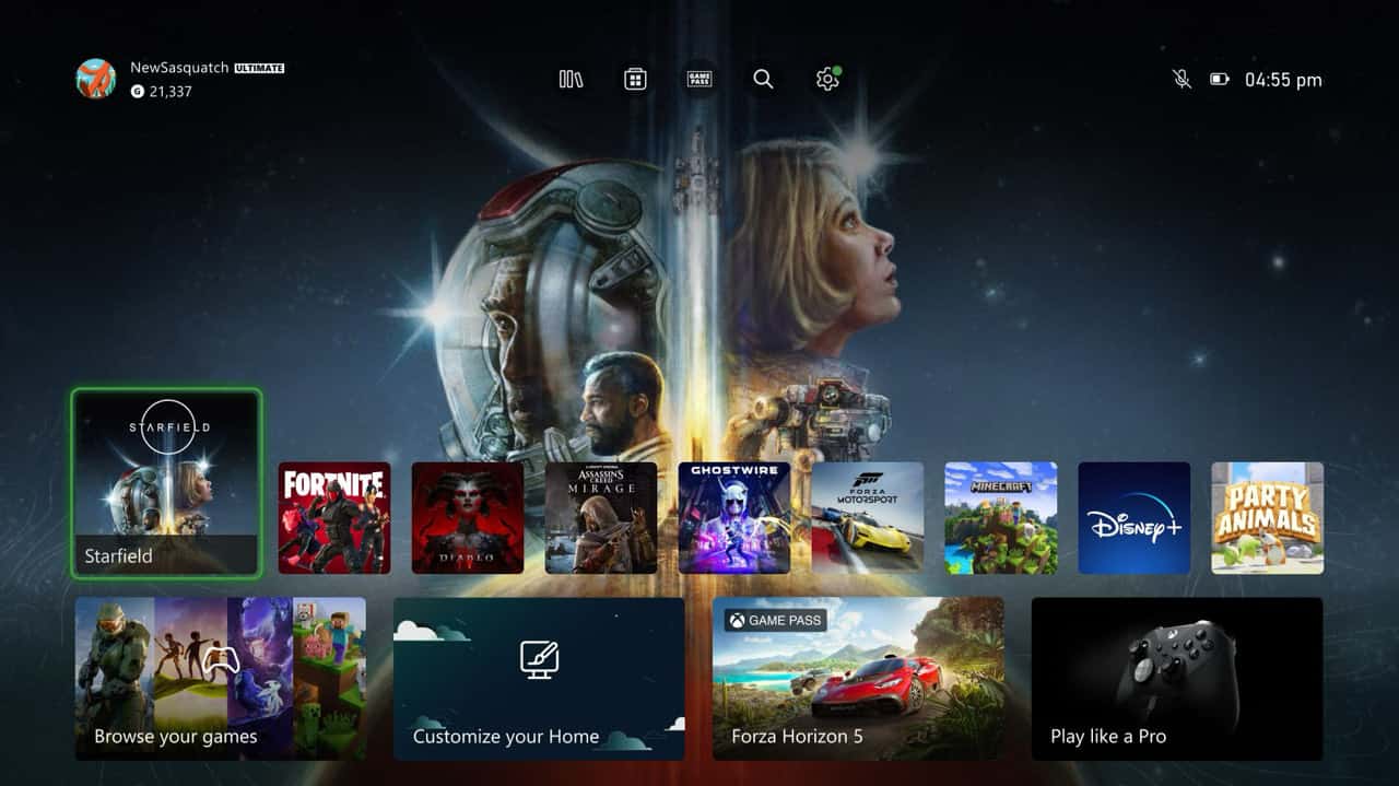 A screenshot of the Xbox Series X home screen.