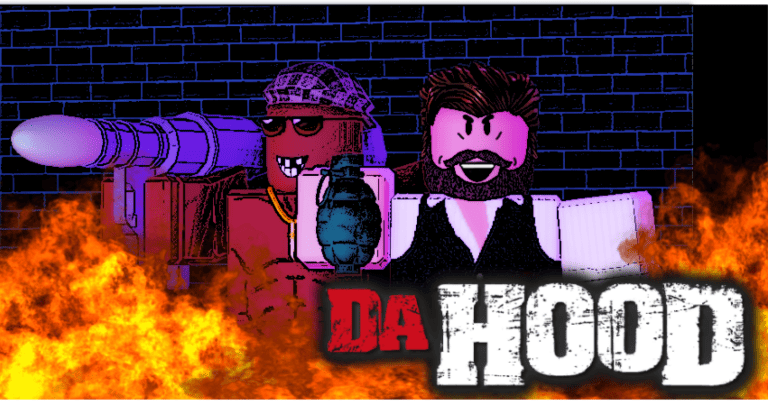 Da Hood stomp: two characters holding weapons.