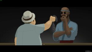 How to catch tuna in Dave the Diver: Dave handing over fish bag to Bancho.