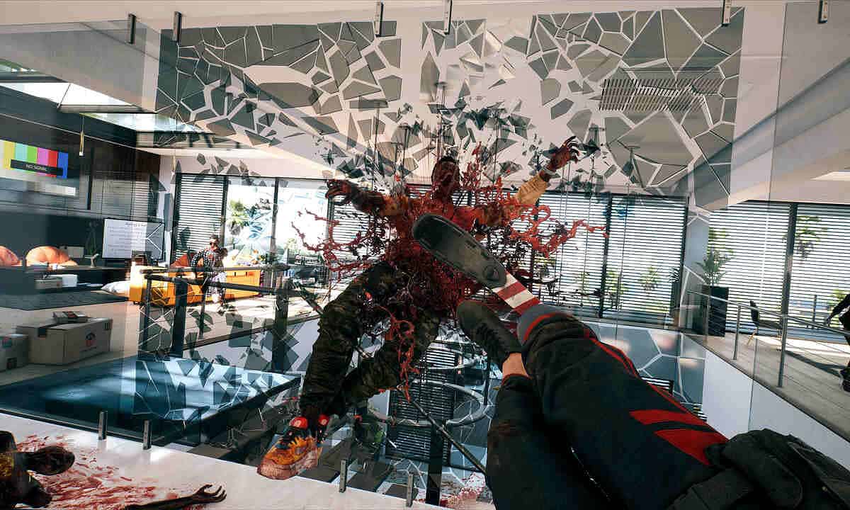 Dead Island 2 quests - zombie flying through glass window.
