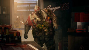 Dead Island 2 bosses - zombie in burger shop.