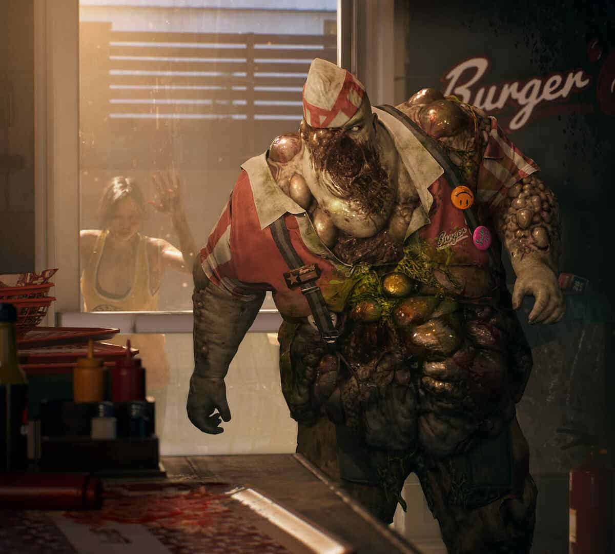 Dead Island 2 bosses - zombie in burger shop.