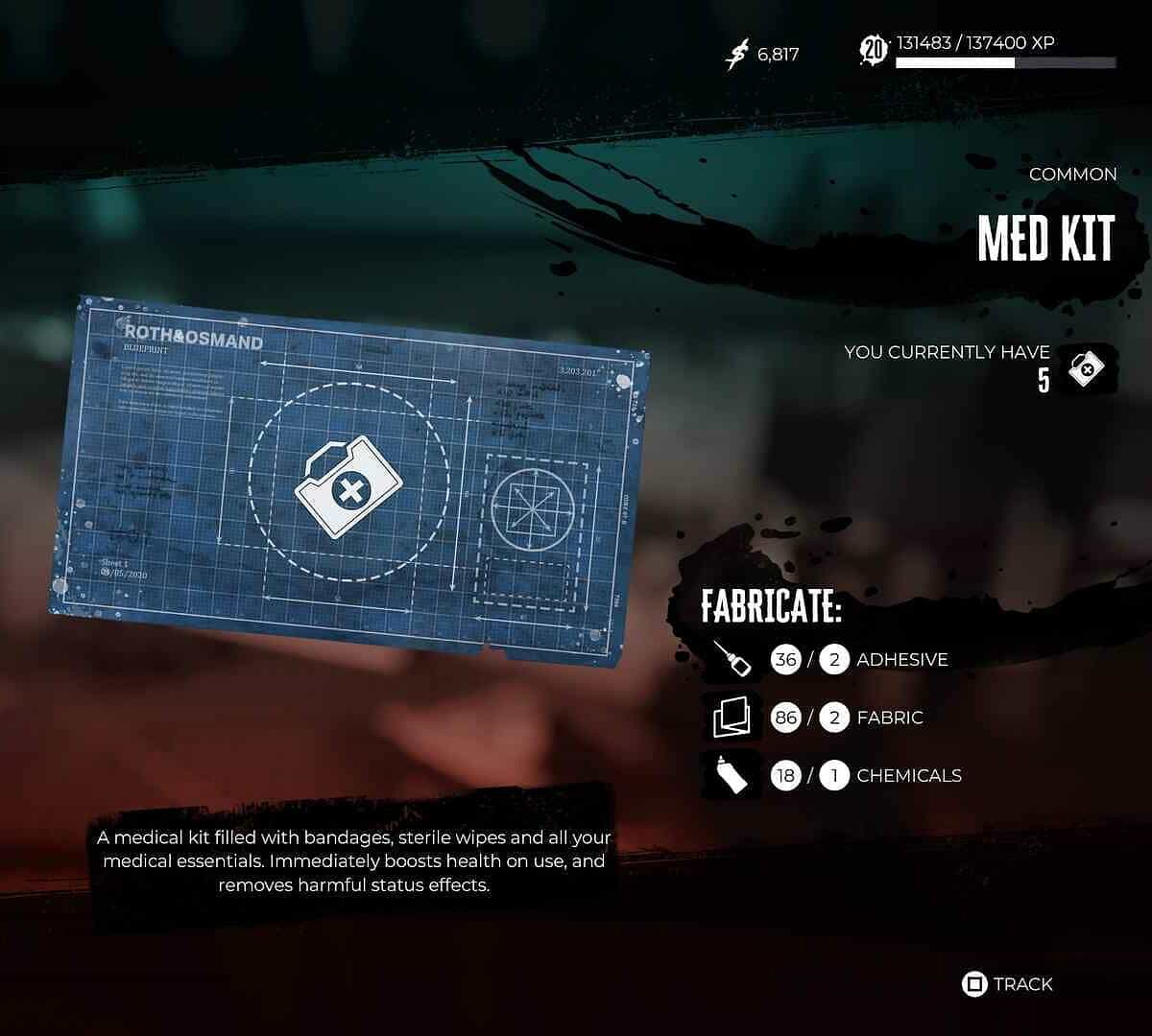 Dead Island 2 med kits in crafting menu at workbench.