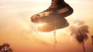 Dead Island 2 med kits - shoes in front of sunset.