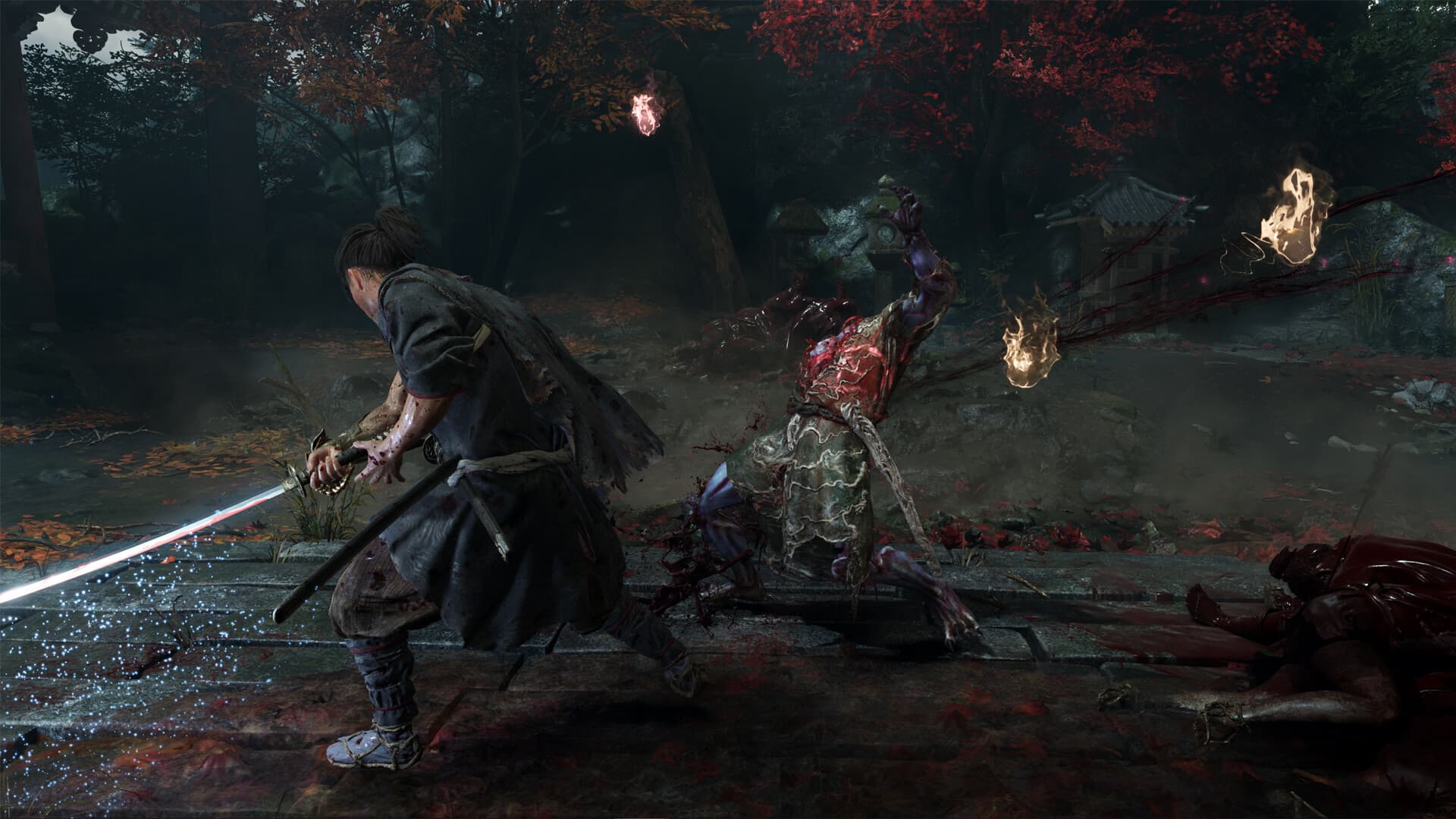 Miyamoto Musashi cutting through a Genma demon in Onimusha Way of the Sword gameplay