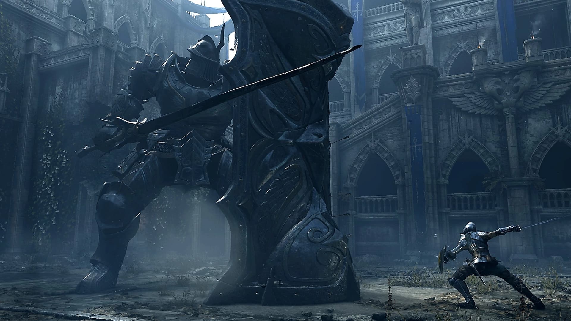 Player fighting the Tower Knight boss in Demon’s Souls on PS5
