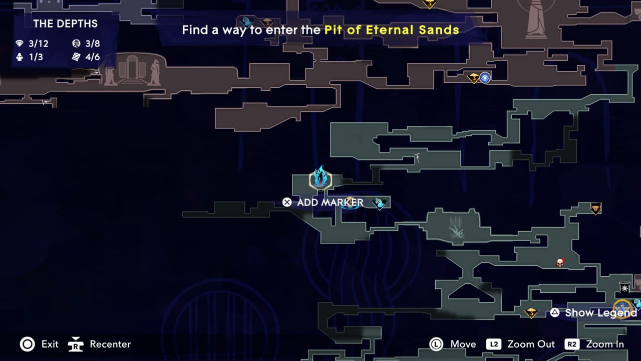 A map displaying the location of the Lost Crown in the video game Prince of Persia, including landmarks such as sand jars.