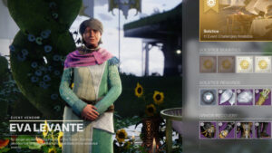 Destiny 2 Solstice Event Card challenges: Eva Levante acting as vendor for the solstice event.