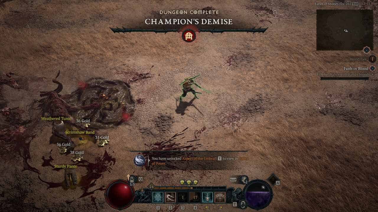 Diablo 4 Champion's Demise dungeon: character beating Champion's Demise dungeon.