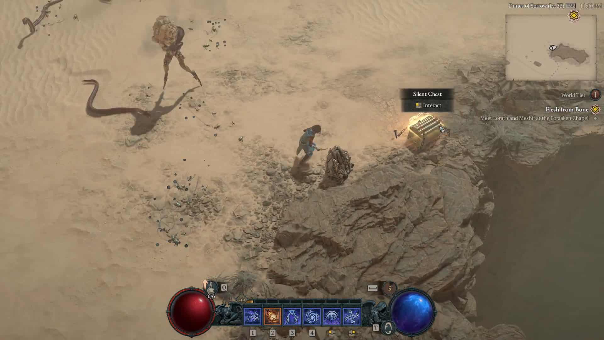 Diablo 4 Silent Chest locations: An image of a Diablo 4 player next to a Silent Chest.