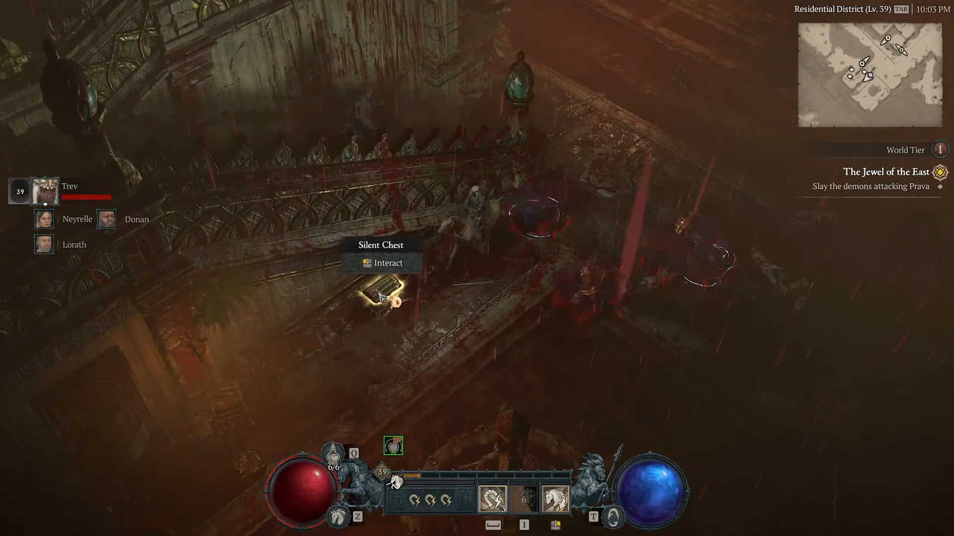 Diablo 4 Silent Chest locations: An image of a player interacting with a Silent Chest.