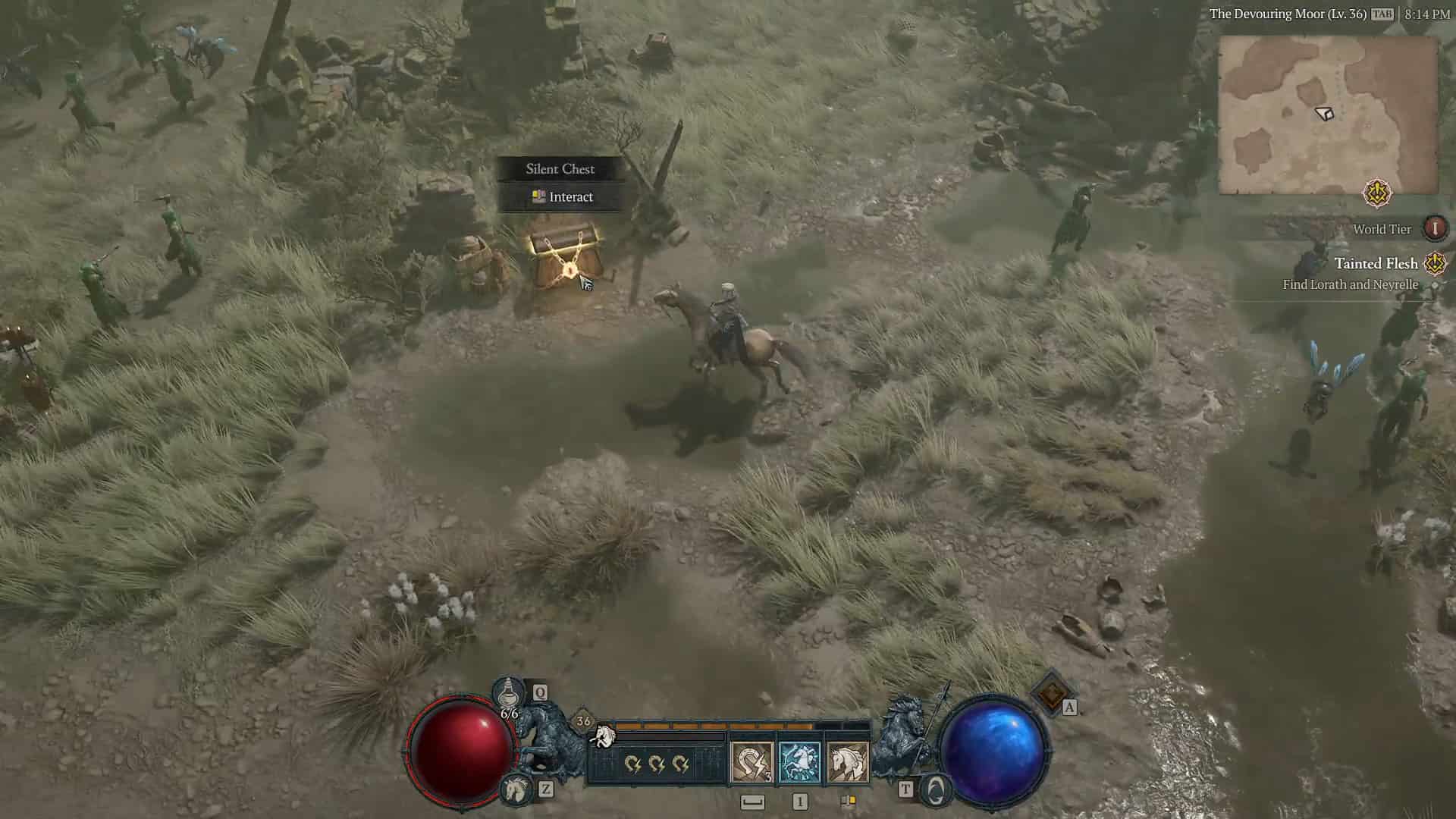 Diablo 4 Silent Chest locations: A player stands next to a Silent Chest in the game.