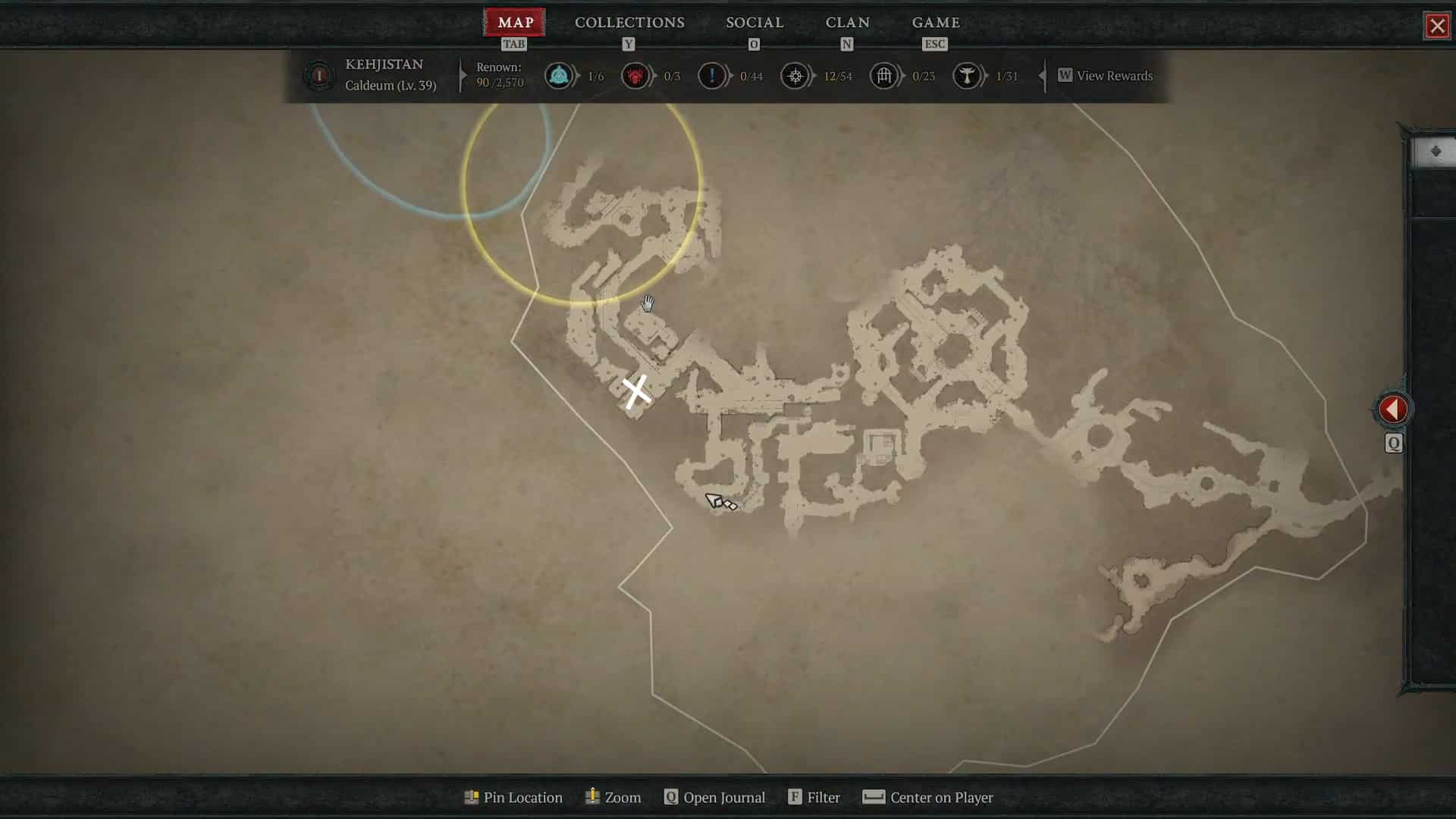 Diablo 4 Silent Chest locations: An image with the marked Silent Chest in Kehjistan.