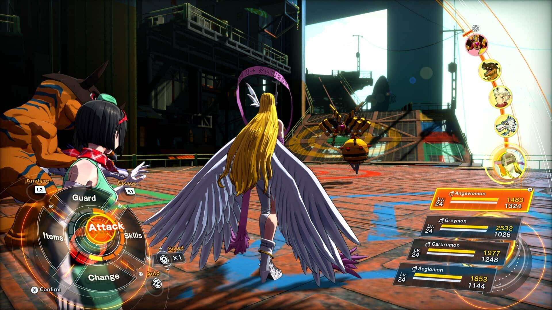Digimon Story Time Stranger – battle with Angewomon, Greymon, Garurumon and Aegiomon