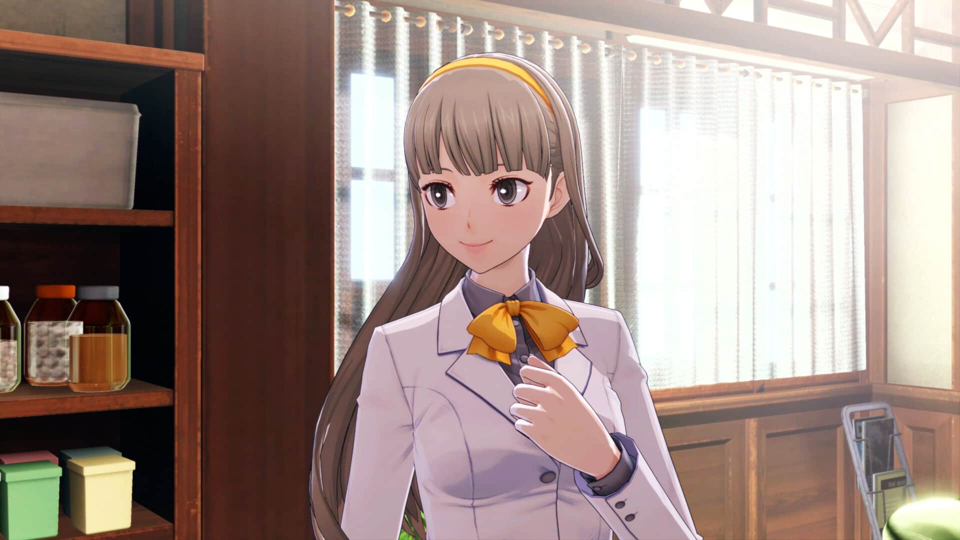 A female character in a school uniform in Digimon Story Time Stranger