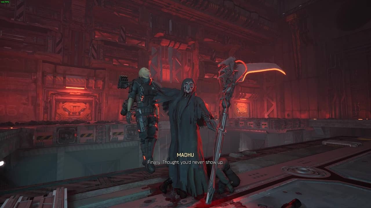 Ghostrunner 2 Dismantler: Madhu with scythe.