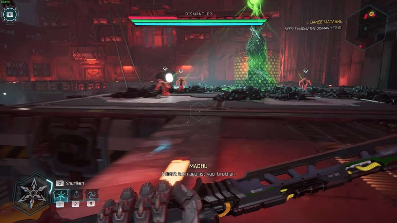Ghostrunner 2 Dismantler: green phase of the boss fight.
