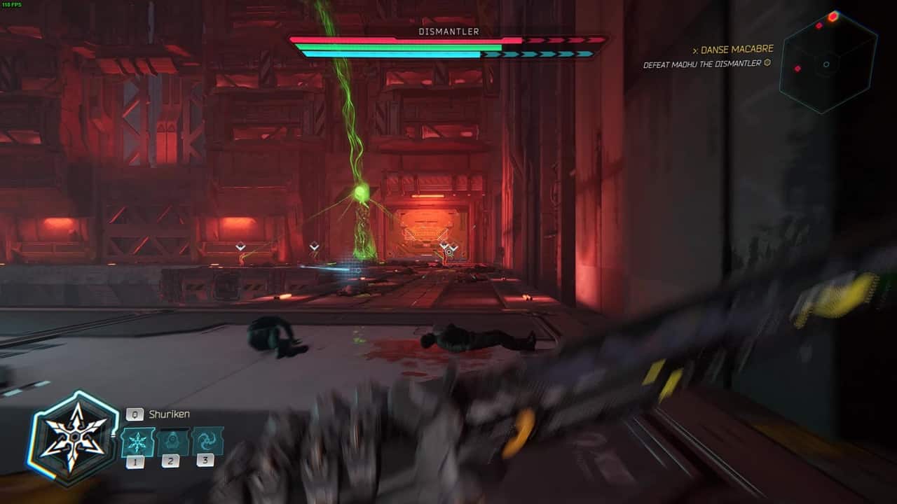 Ghostrunner 2 Dismantler: green phase of the boss fight.