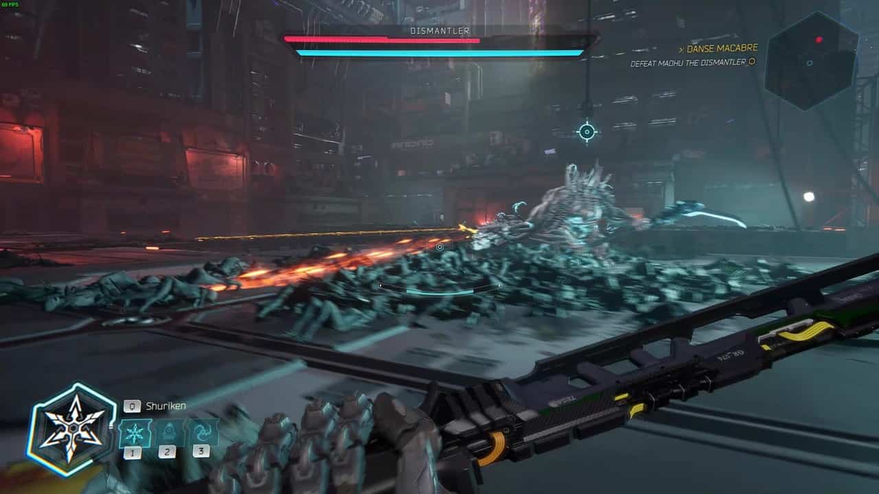 Ghostrunner 2 Dismantler: blue phase of the boss fight.
