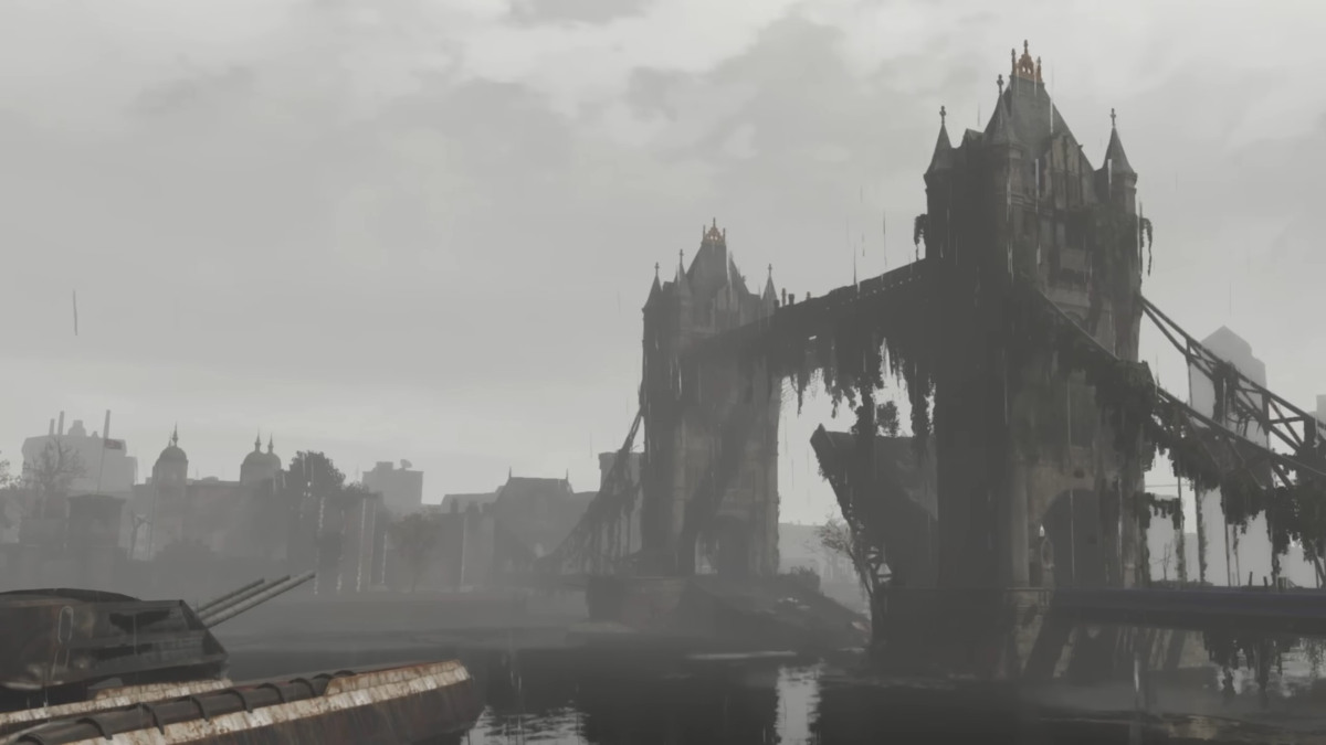 fallout-4-fallout-london: picture of the London Bridge from Fallout 4 mod.