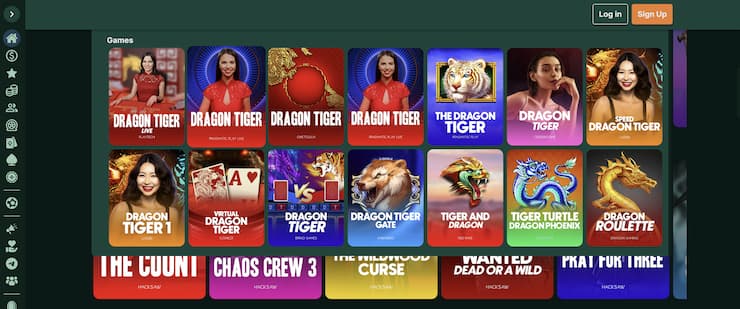 Available Dragon Tiger tables on TG.Casino.