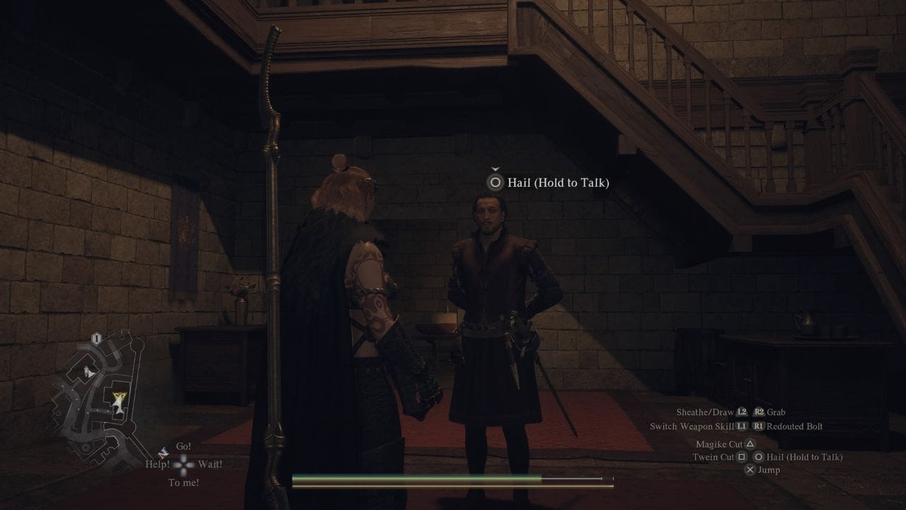 Dragon's Dogma 2 romance Wilhelmina: Player speaking to Patrick at his home in the noble quarter