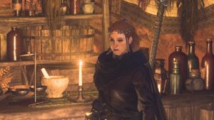 Dragon's Dogma 2 short sighted ambition walkthrough: Close up of player in front of Isaac's shop in Dragon's Dogma 2