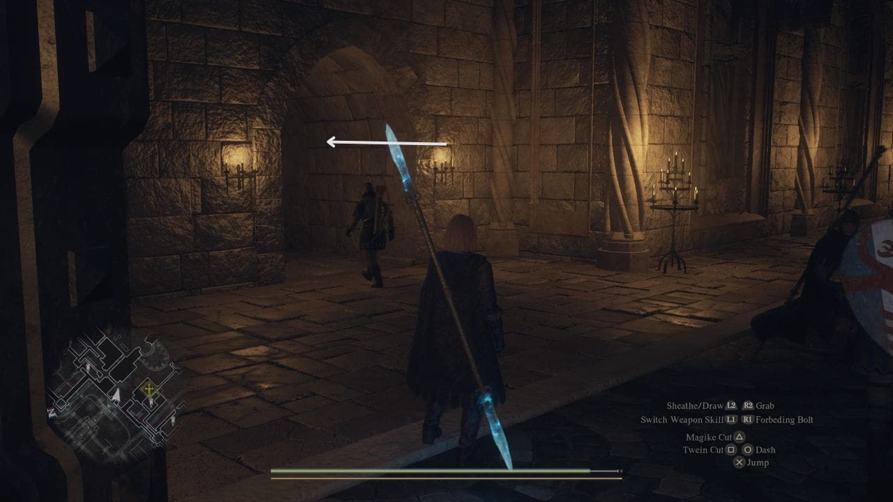 Dragon's Dogma 2 Sven's Quarters: Player turning down hallway in Vernworth castle