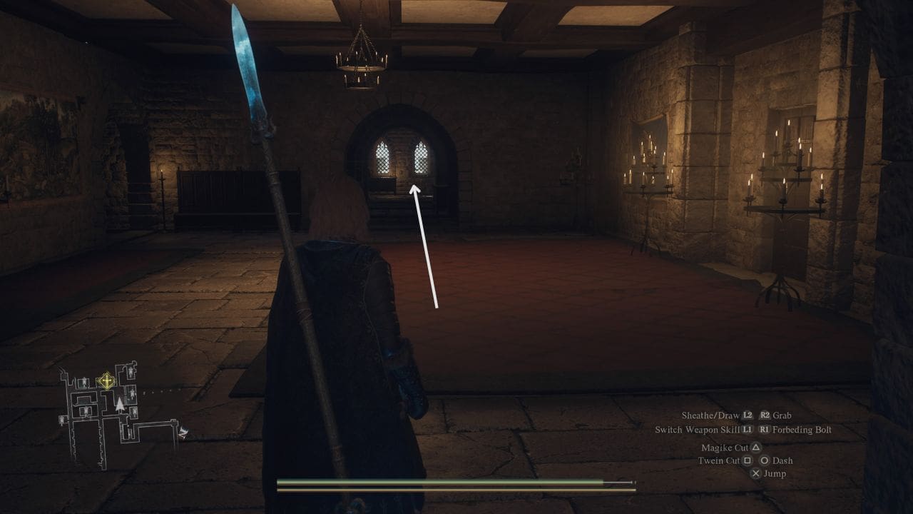 Dragon's Dogma 2 Sven's Quarters: Player walking down second floor hallway in Vernworth Castle