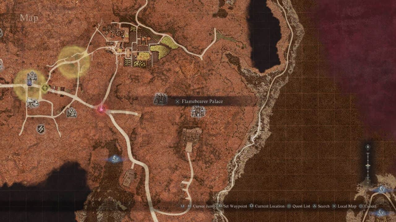 Dragon's Dogma 2 Nadinia Romance: Map showing Nadinia's location in Battahl