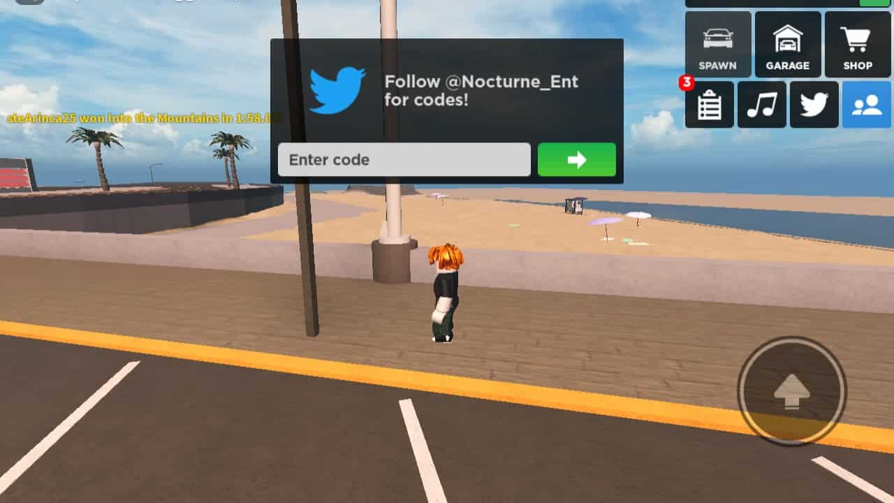 Driving Simulator codes: Code Redemption screen