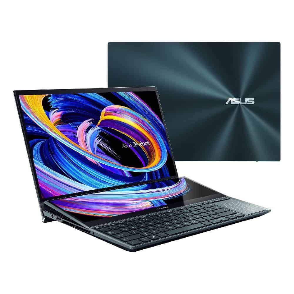 ASUS ZenBook Pro Duo 15 laptop with a keyboard