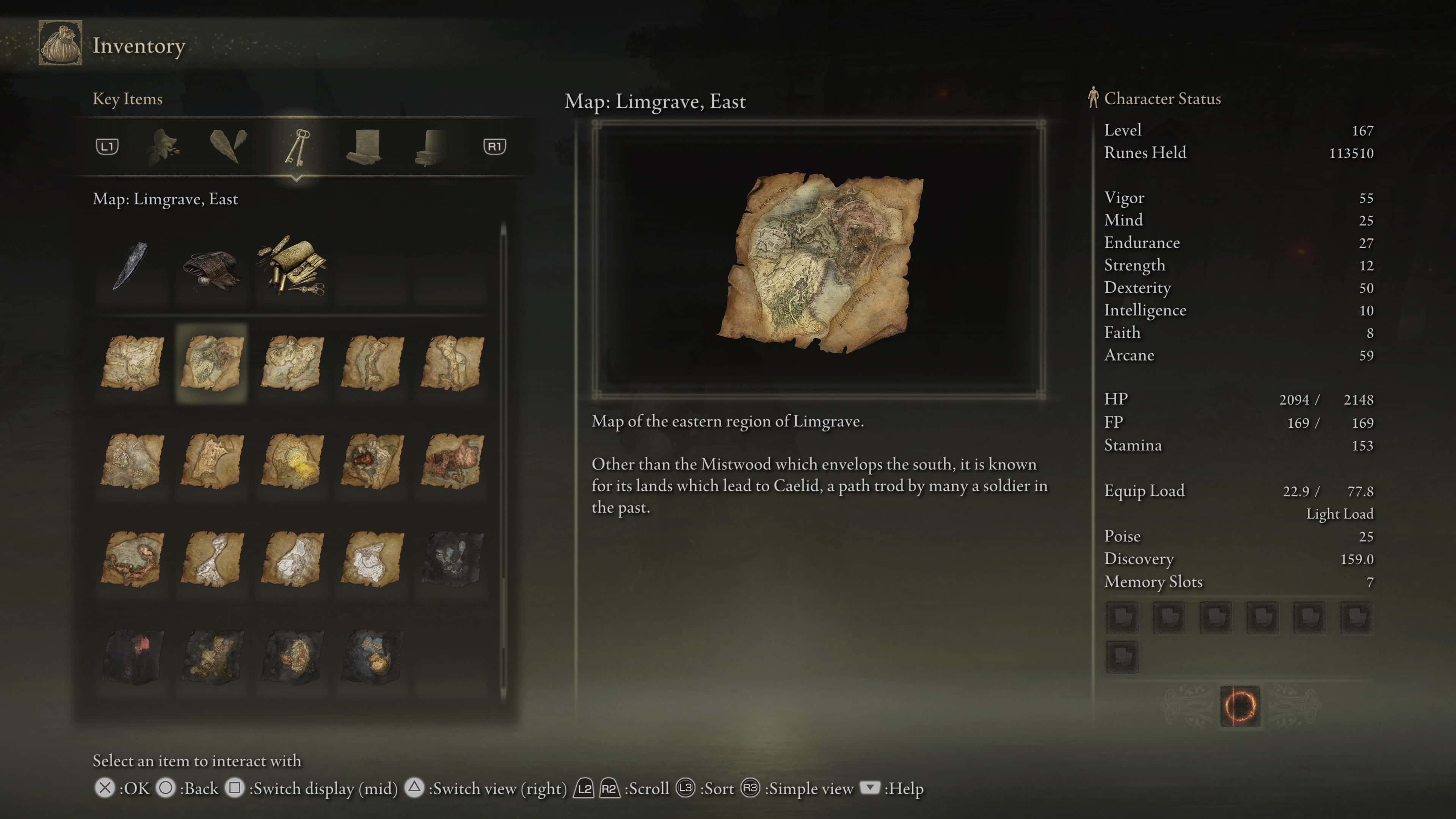 Elden Ring map fragments: One of the collected maps as seen in the Key Items tab.