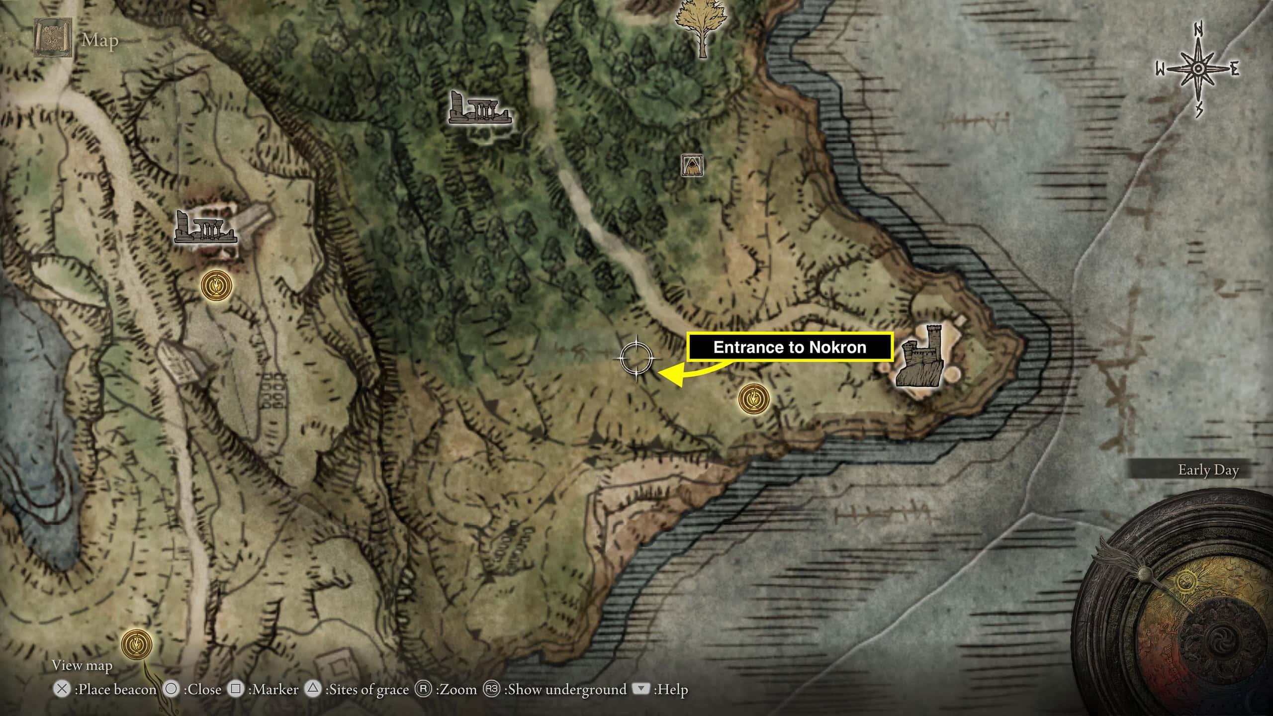 elden ring how to get to nokron - a map in the game showing a location