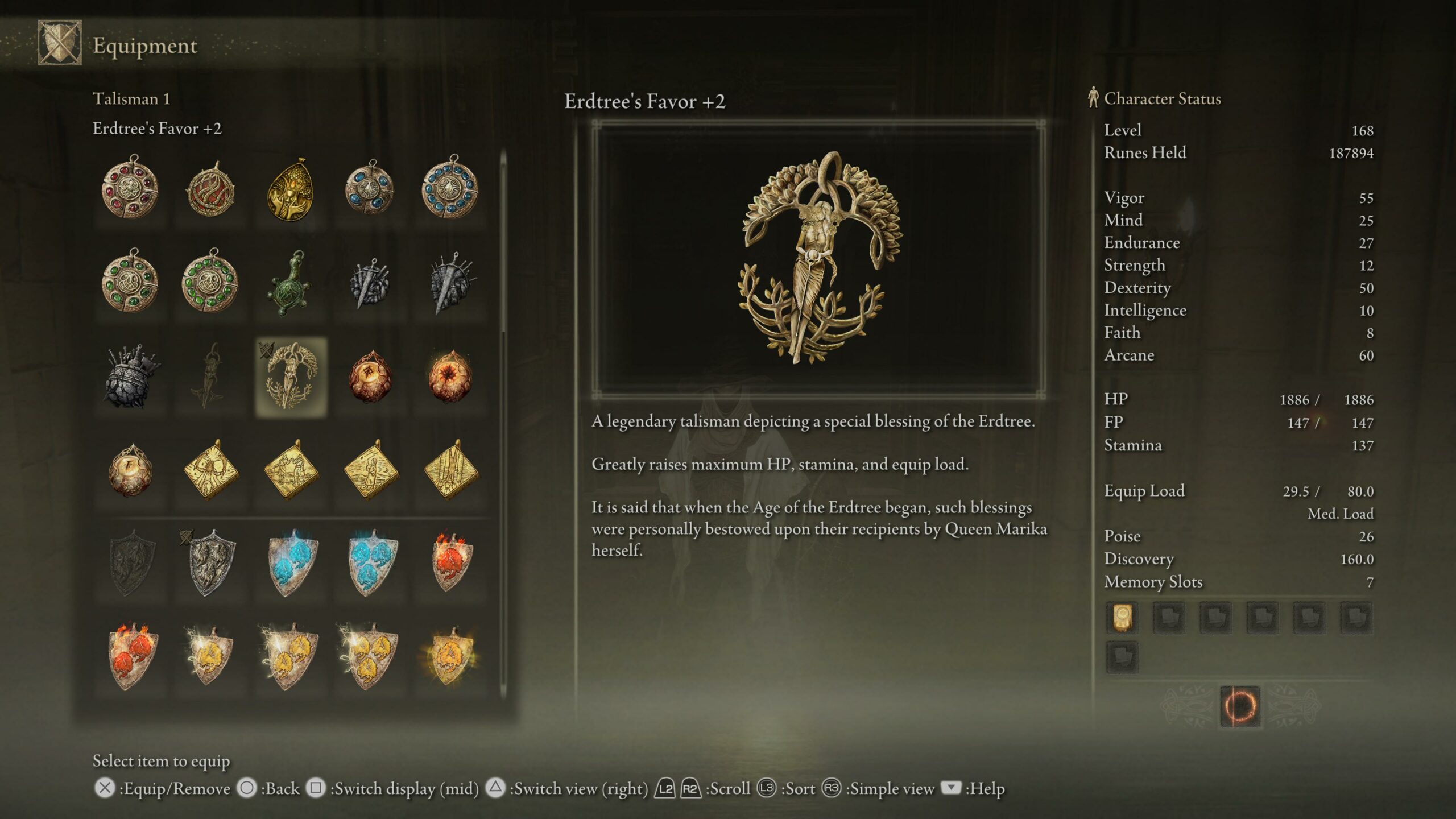 elden ring best talismans - a menu from the game showing an item