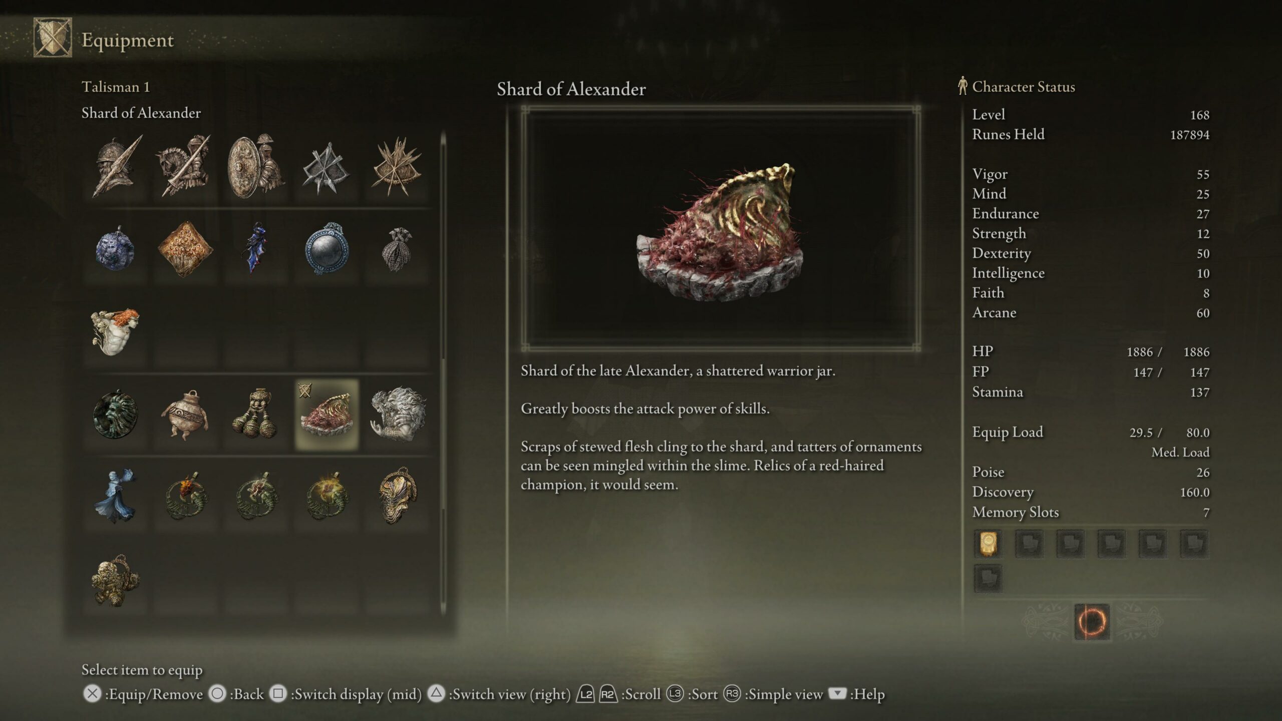 elden ring best talismans - a menu from the game showing an item