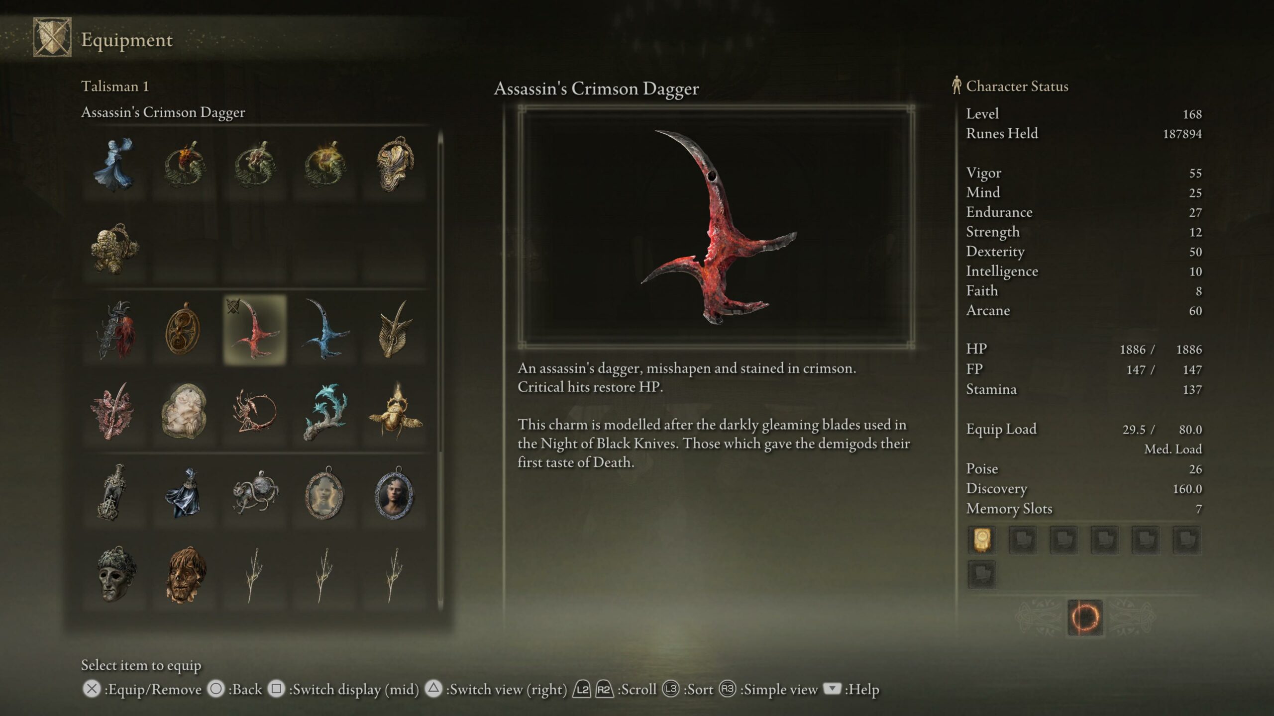 elden ring best talismans - a menu from the game showing an item