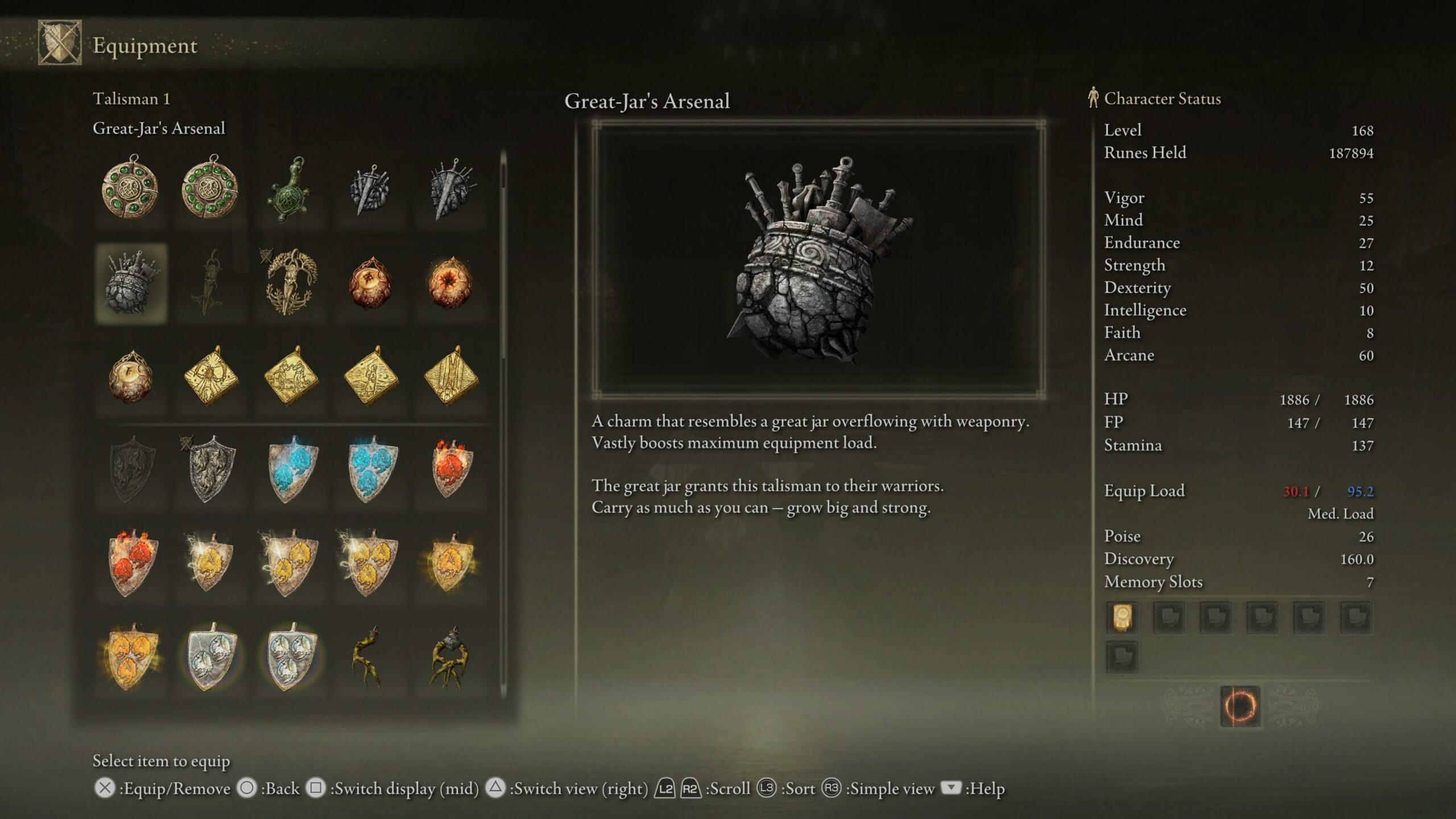 elden ring best talismans - a menu from the game showing an item