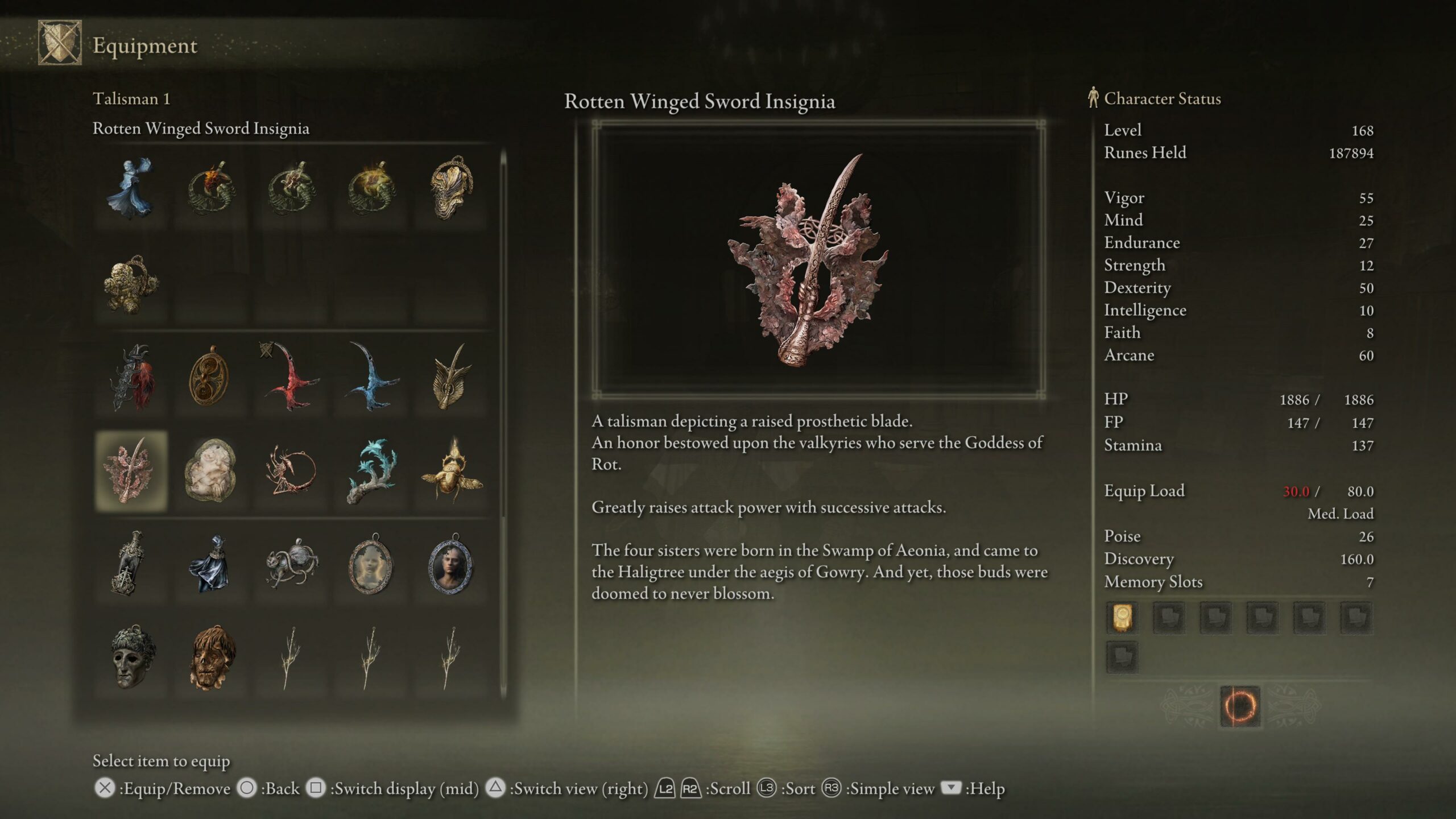 elden ring best talismans - a menu from the game showing an item