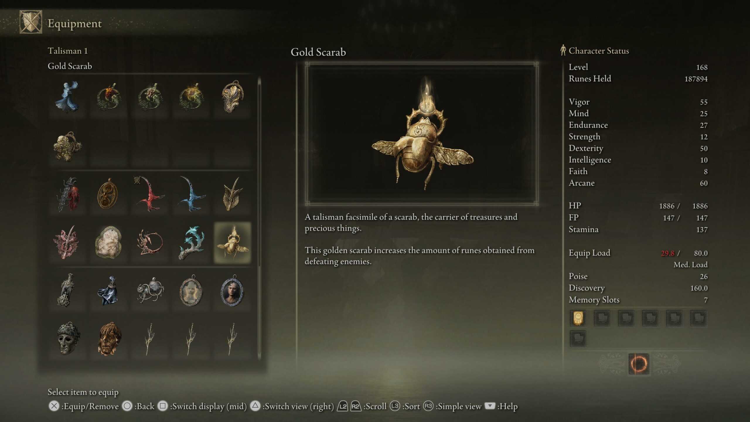 elden ring best talismans - a menu from the game showing an item