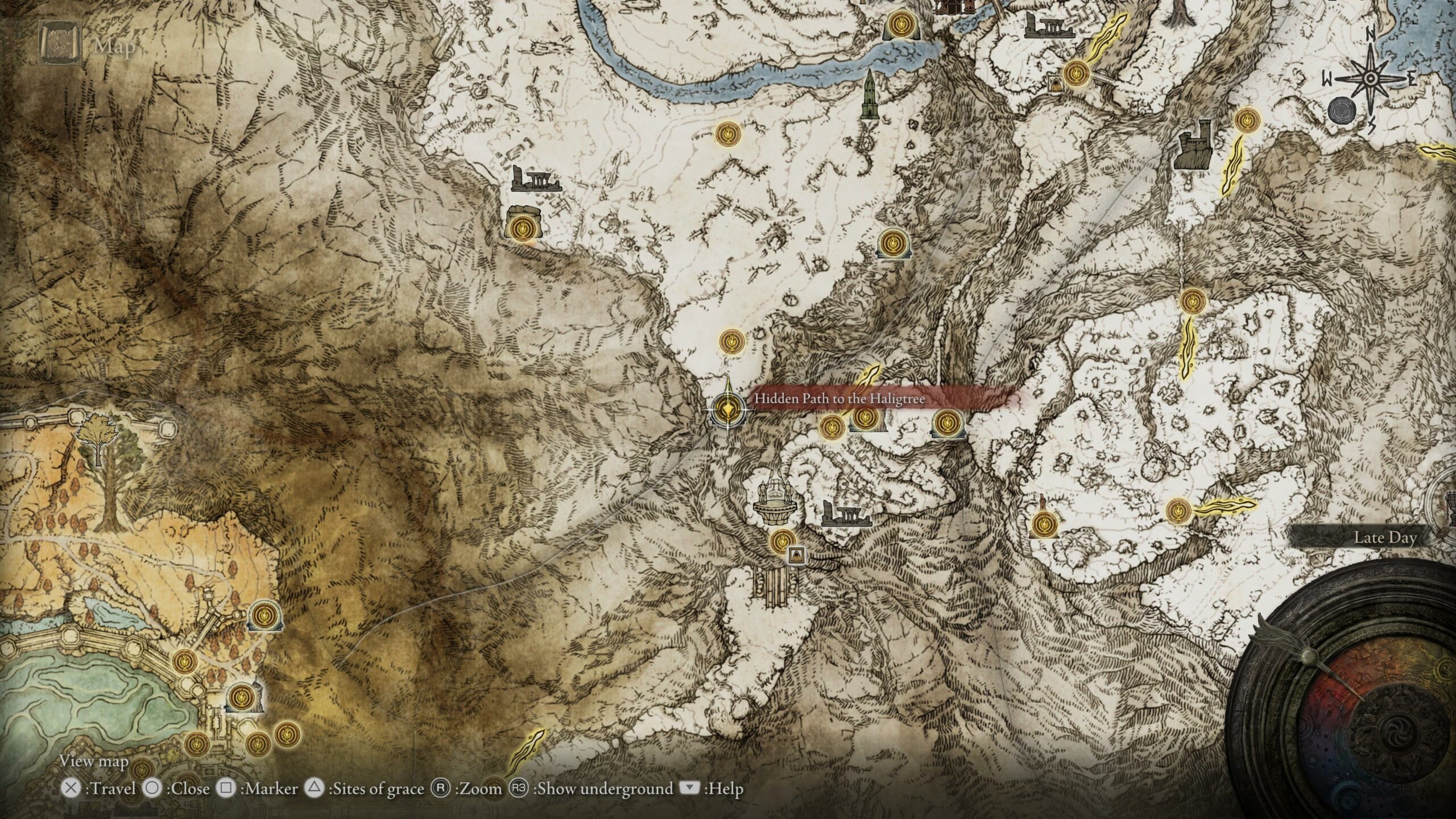 a map from the game elden ring showing locations and other details