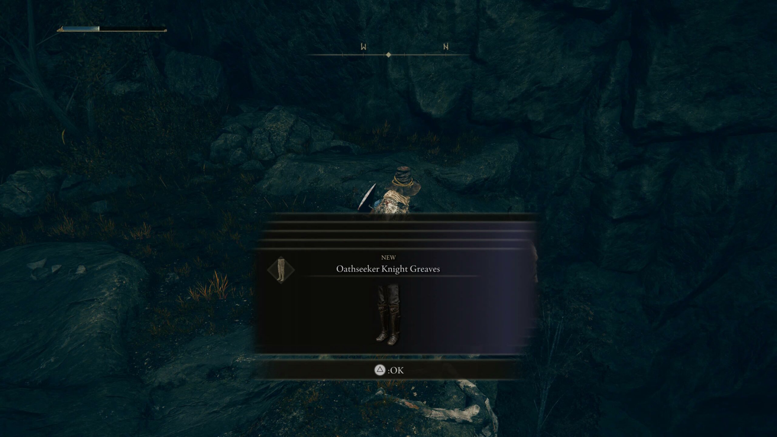 elden ring shadow of the erdtree oathseeker armor - our character gets item from a body