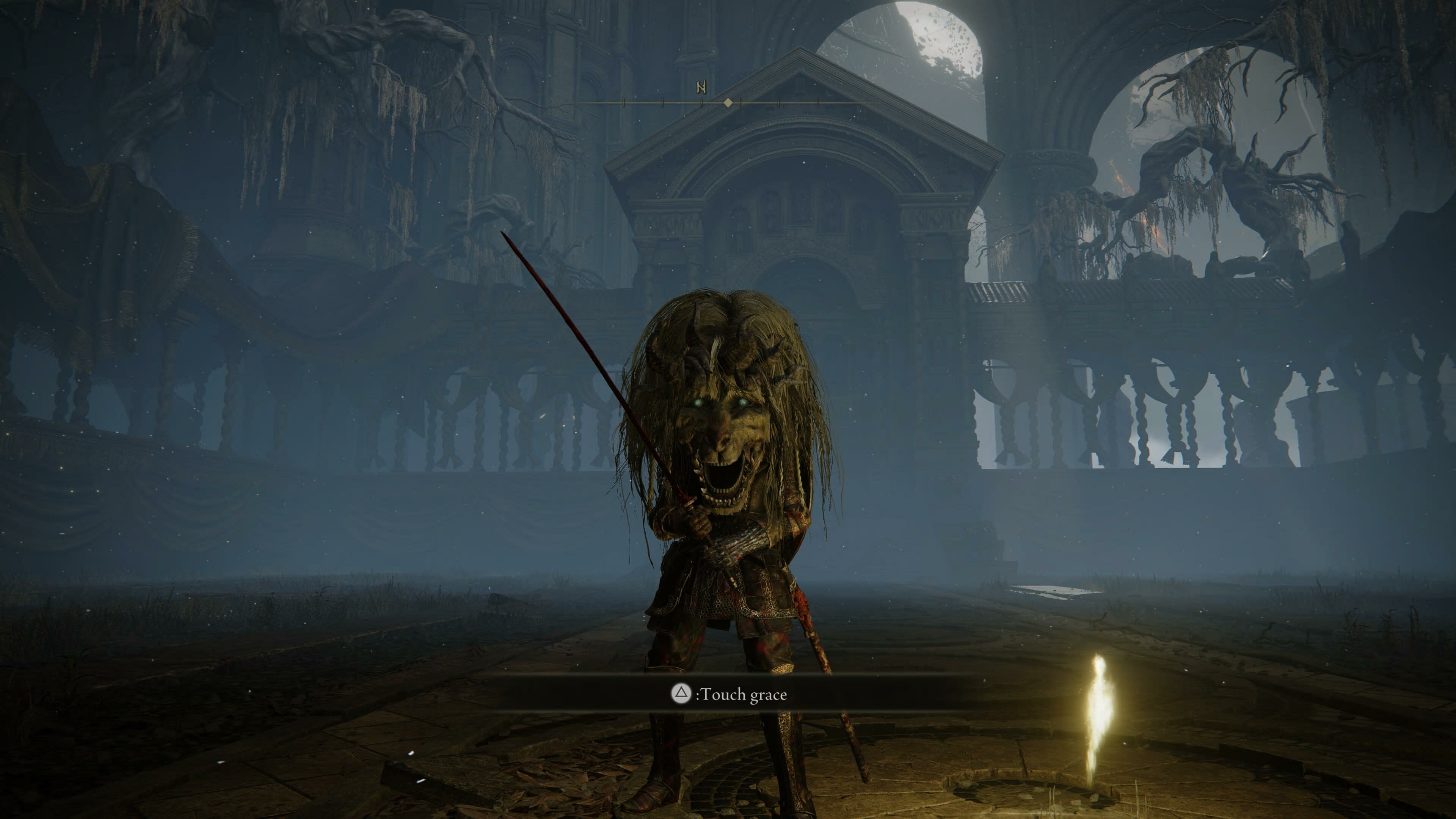 elden ring shadow of the erdtree divine beast dancing lion boss - our character wears the head of a lion