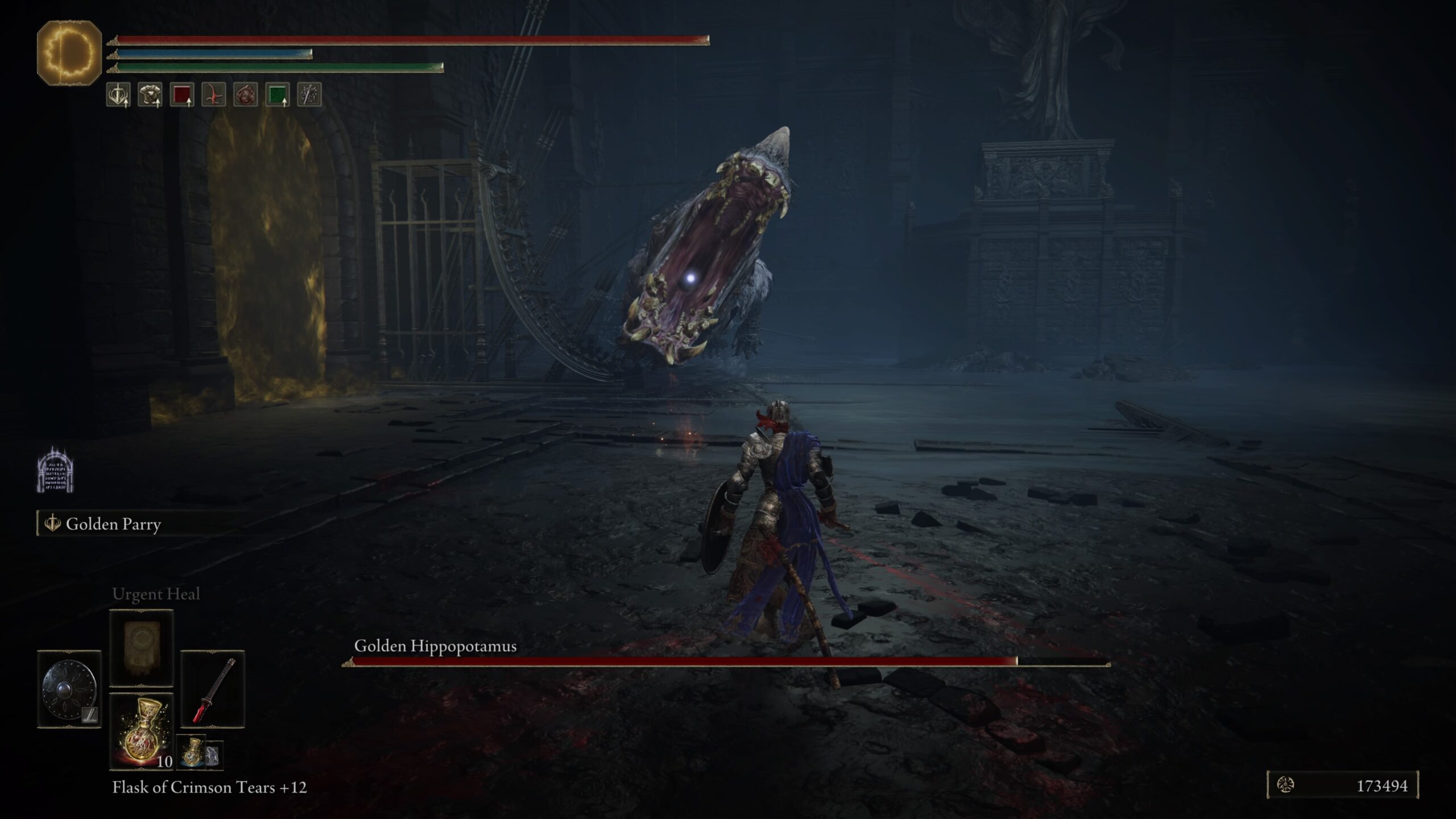 elden ring golden hippo boss guide how to beat - a large hippopotamus lunges at our character