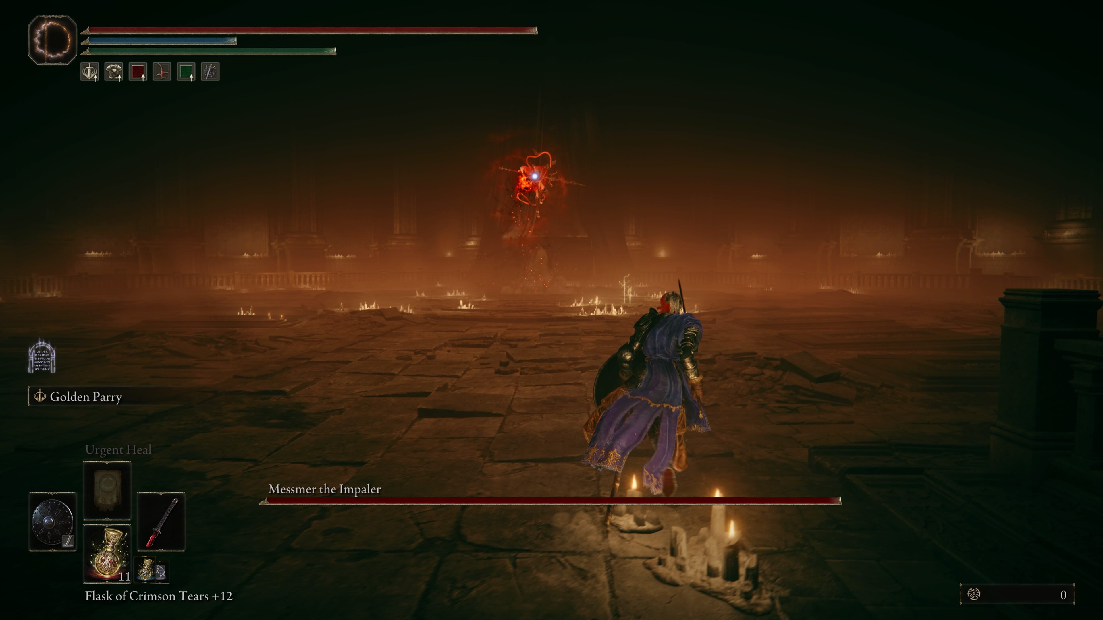 elden ring messmer boss guide - our character faces down messmer in a dark arena