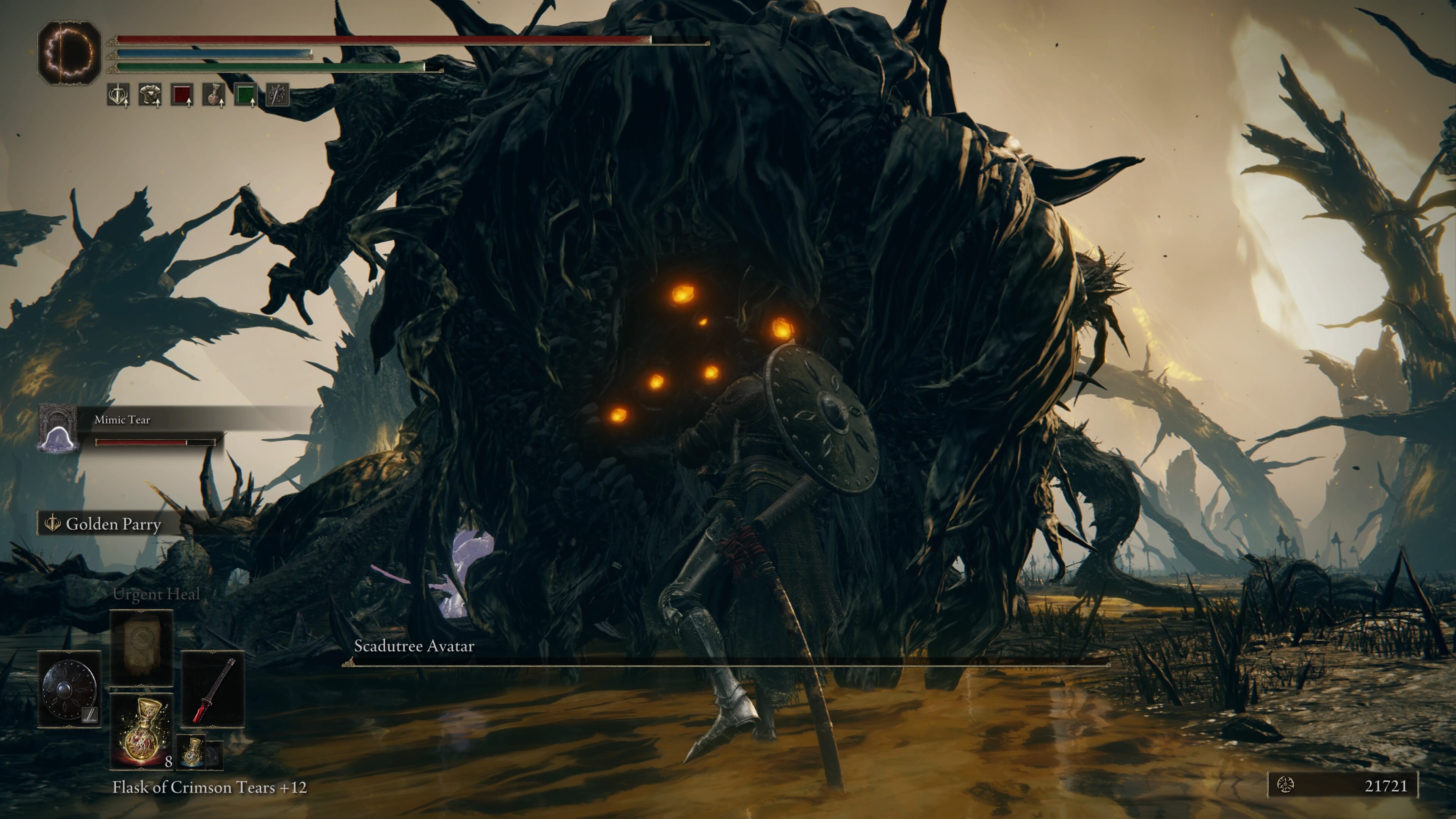 elden ring shadow of the erdtree how to be the scadutree avatar - a large sunflower is stabbed in the head by our character