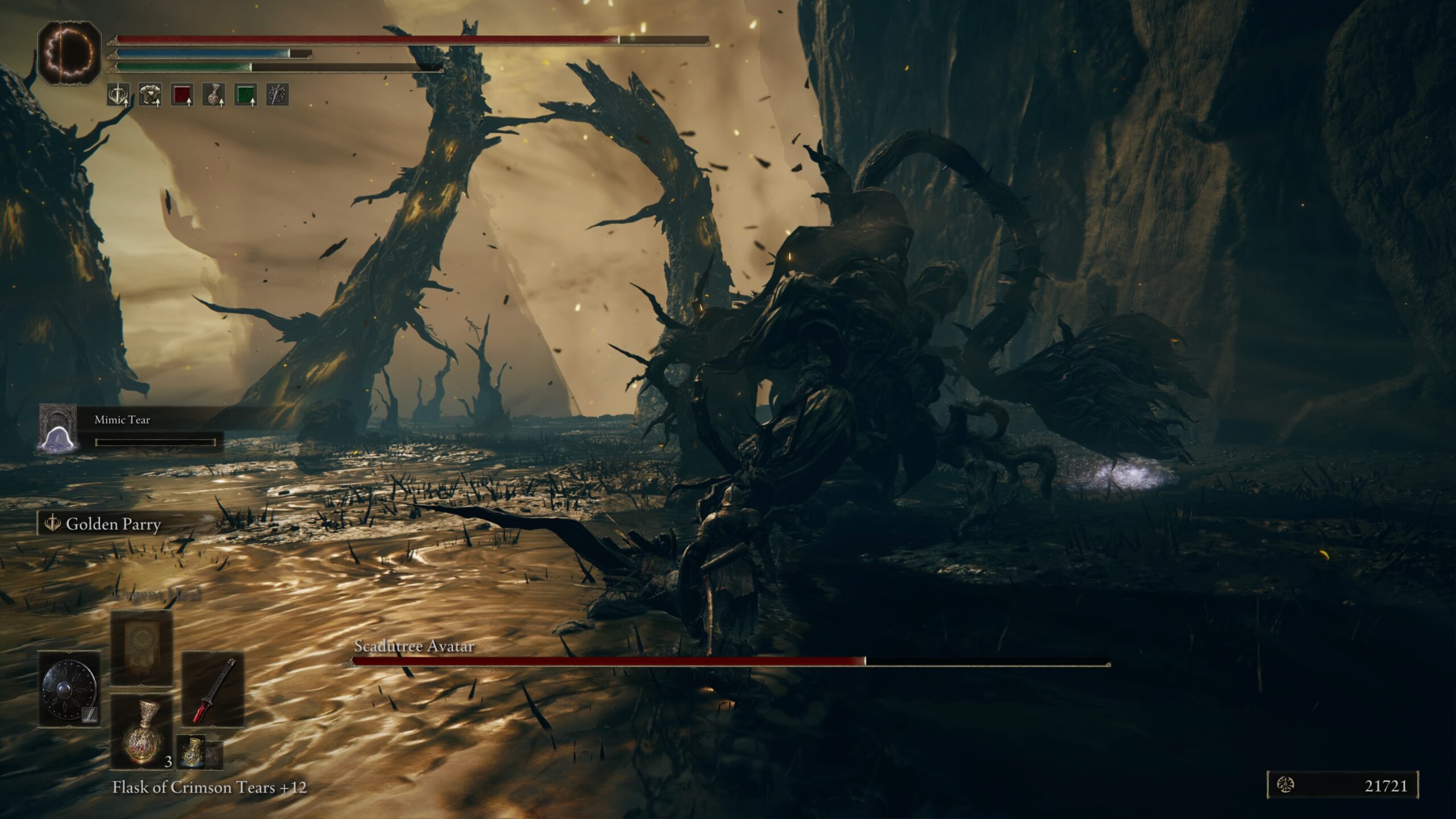 elden ring shadow of the erdtree how to beat the scadutree avatar - the scadutree swings its branches trying to hit us