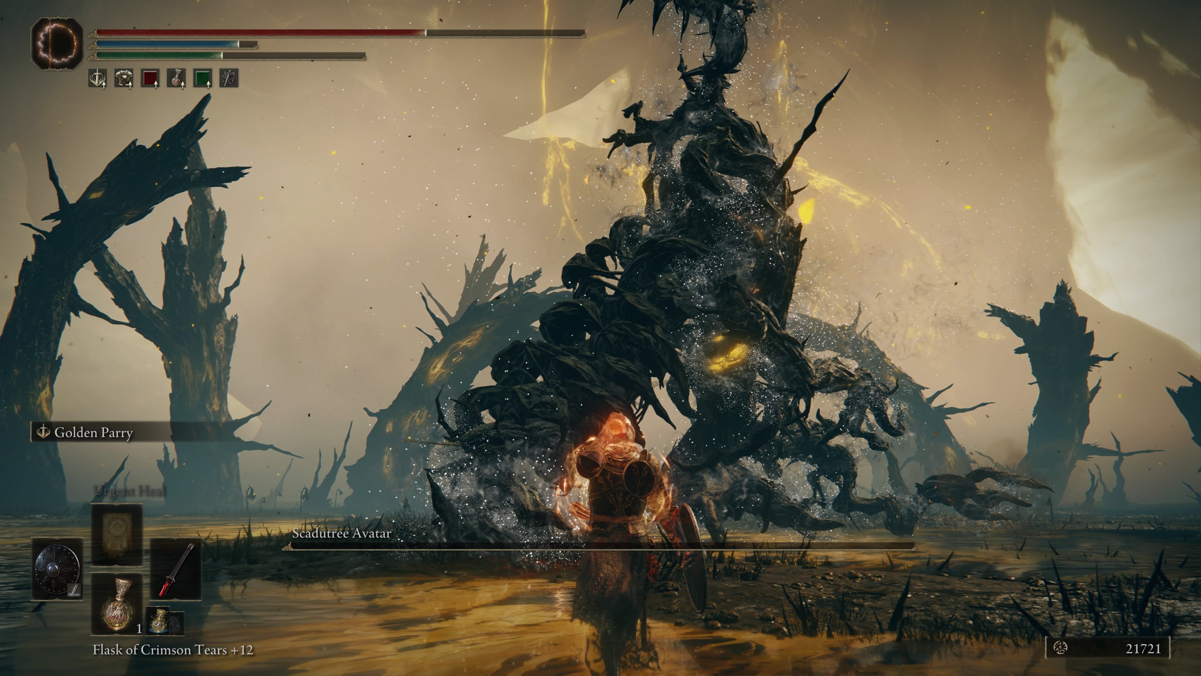 scadutree boss fight elden ring - our character drinks a potion while the scadutree dies